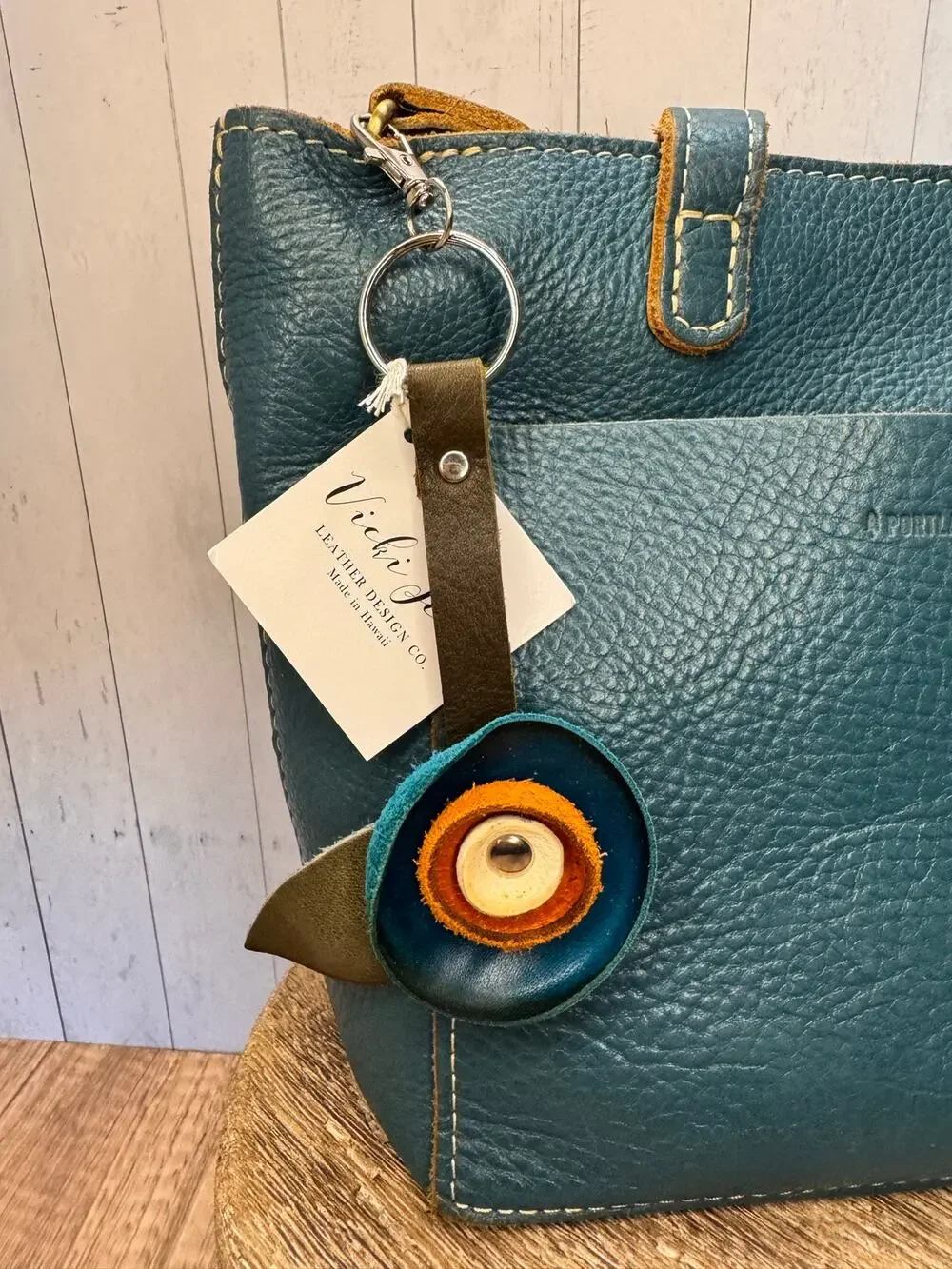 Genuine Leather Round Flower Purse Charm Bright Blue Orange White Boho Bag Charm